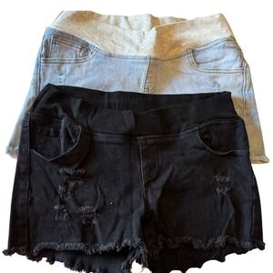 Maternity Distressed Denim Shorts Set of 2 Black Light Wash Blue Size Large
